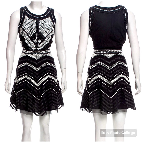 Parker Black Dresses & Skirts - Parker Black and White Embellished Beaded Party Dress Small S